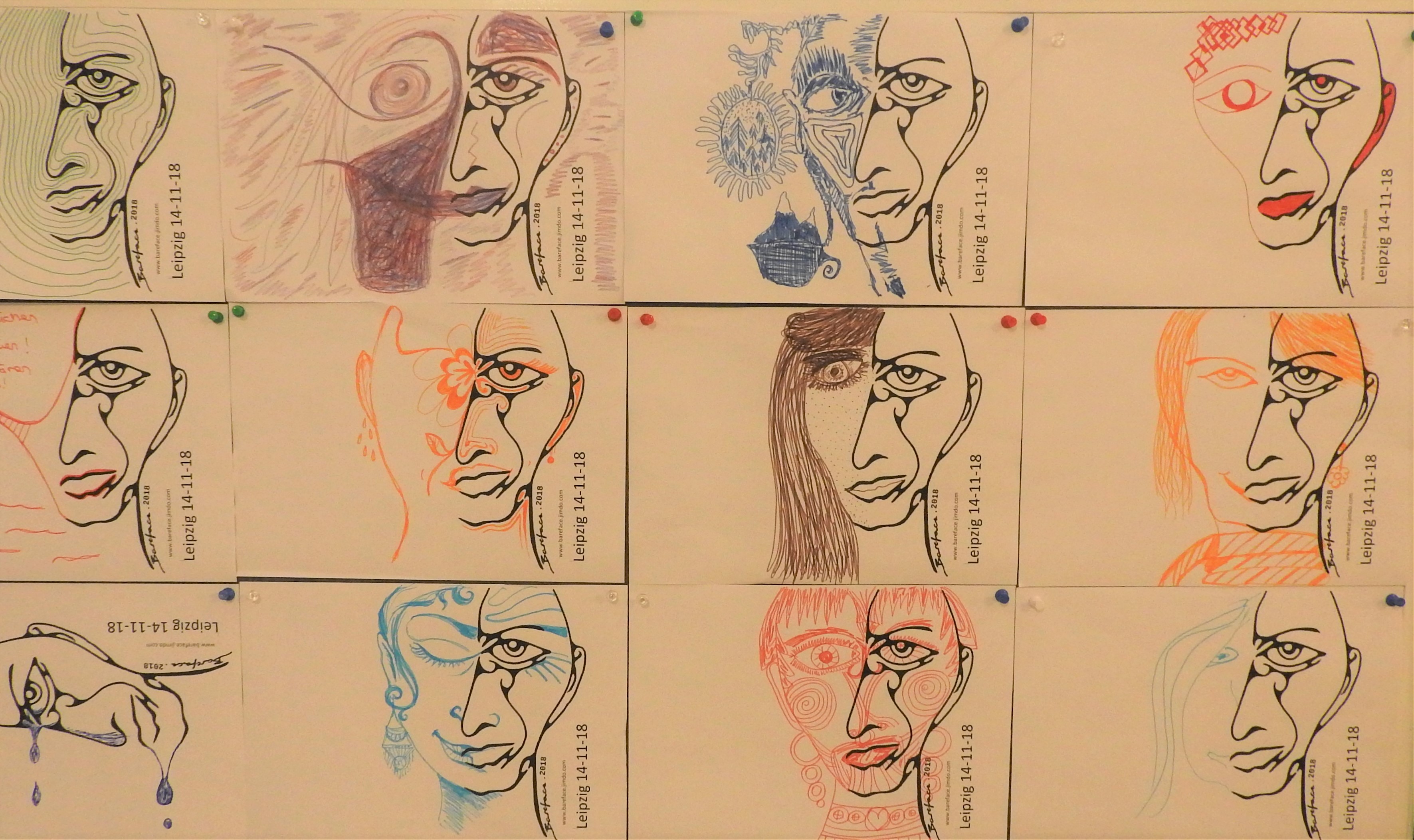 Gezeichnete Portraits von Gesichtern